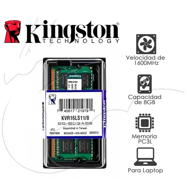Memoria RAM Kingston ValueRAM 8GB DDR3 1600MHz SODIMM KVR16S11/8