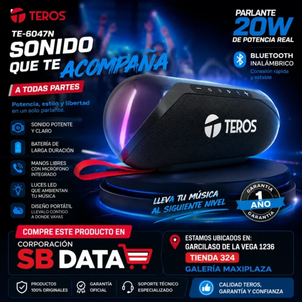 PARLANTE INALAMBRICO TEROS TE-6047N 20WATTS