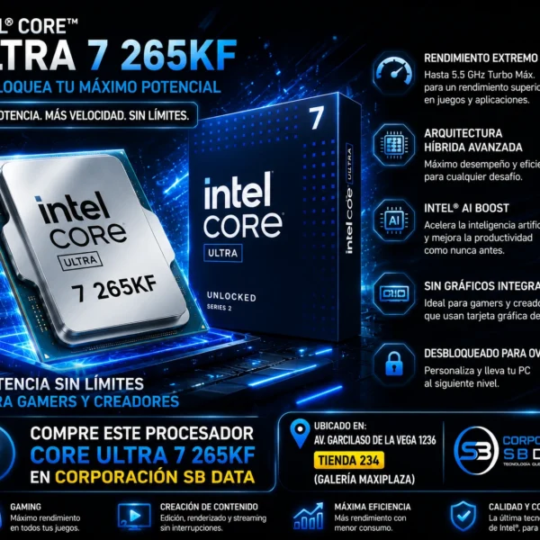 PROCESADOR INTEL CORE ULTRA 7 265KF LGA 1851/30MB CACHE HASTA 5.5MHZ.